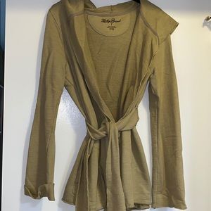 Lucky Brand Camel Tie Sweatshirt Cardigan Large